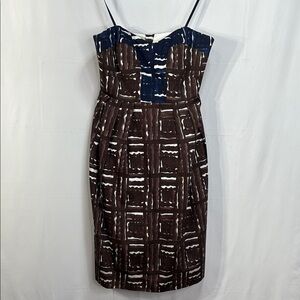 Milly of New York Brown and navy organic print strapless Dress Cocktail: